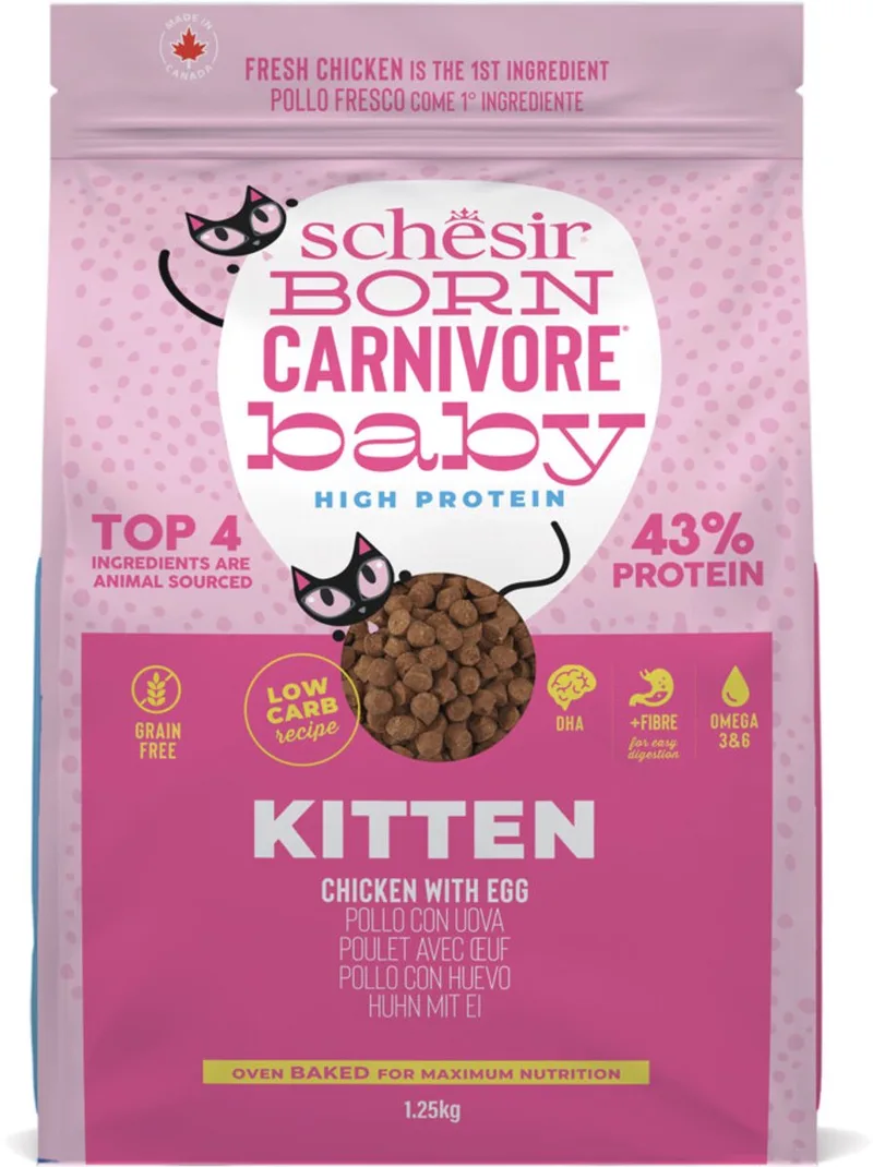 Born Carnivore Kitten Graanvrij Kattenvoer Kip & Ei 1,25 kg - Kat von Schesir – Produktfoto