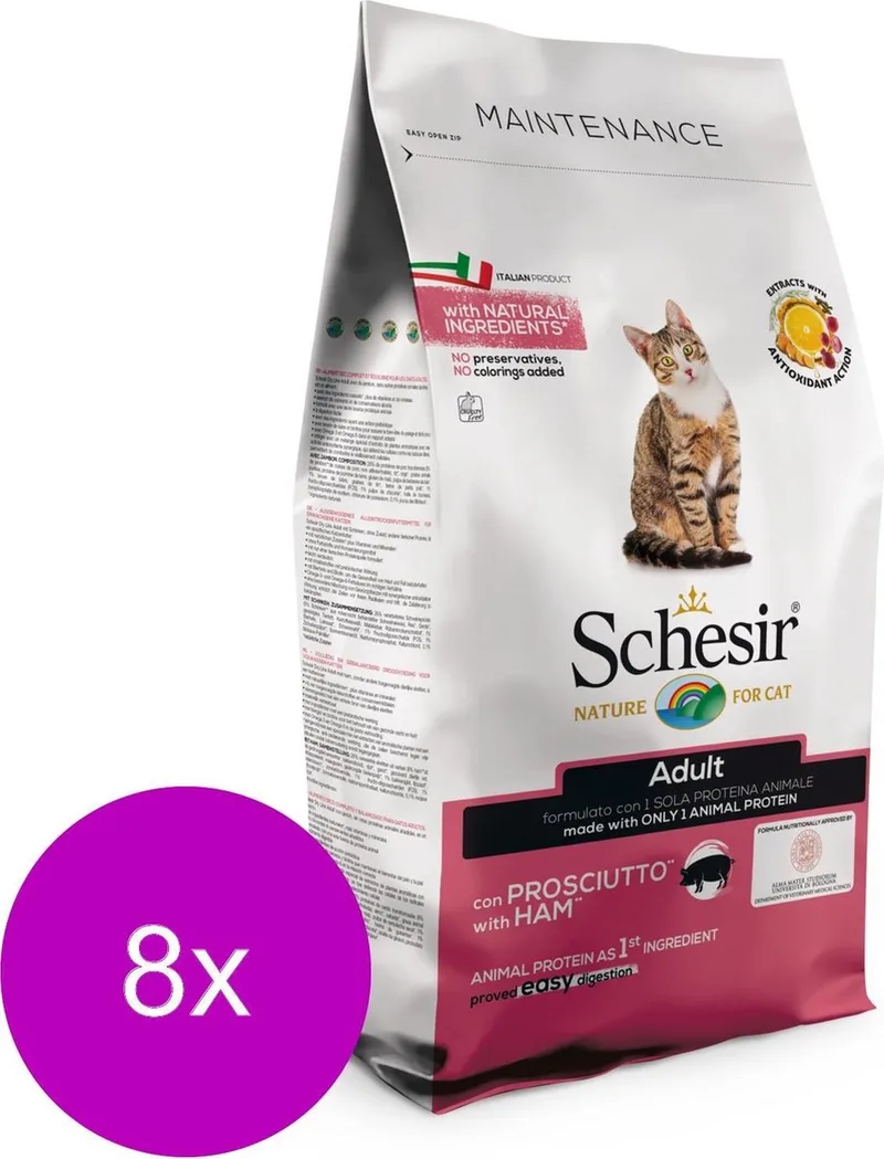 Cat Dry Adult Ham - Kattenvoer - 8 x 400 g Monoprotein by Schesir – product photo