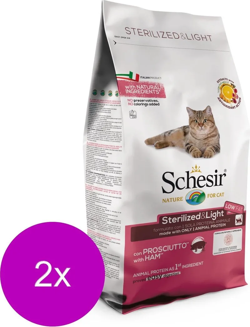 Cat Dry Sterilized & Light Ham - Kattenvoer - 2 x 1.5 kg Monoprotein von Schesir – Produktfoto