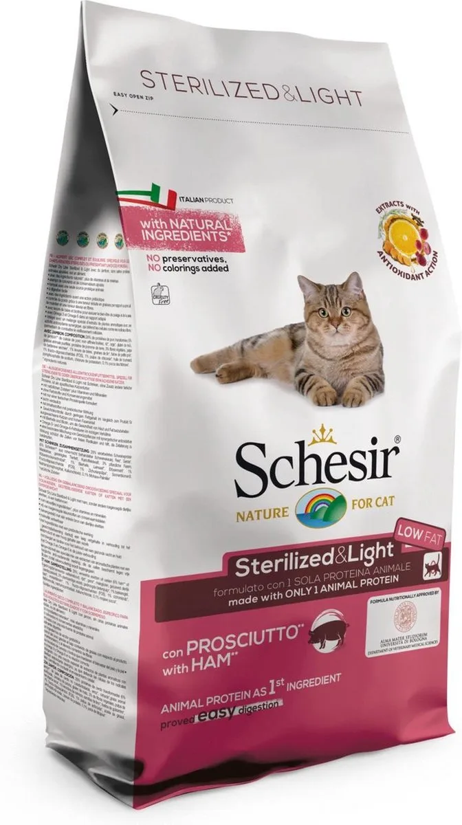 Cat Dry Sterilized & Light Ham - Kattenvoer - 400 g von Schesir – Produktfoto
