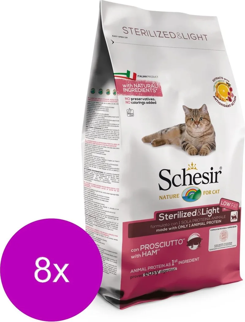 Cat Dry Sterilized & Light Ham - Kattenvoer - 8 x 400 g Monoprotein by Schesir – product photo