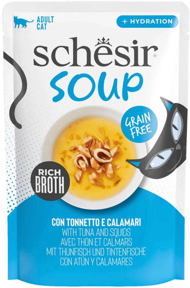 Complementary in Soep Kattenvoer Nat Tonijn & Inktvis - 12 x 40 gr - Voordeelverpakking de Schesir – photo produit