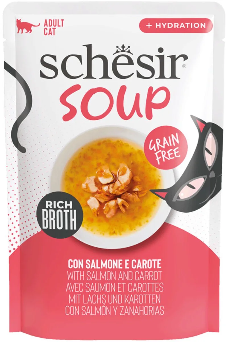 Complementary in Soep Kattenvoer Nat Zalm & Wortel - 12 x 40 gr - Voordeelverpakking von Schesir – Produktfoto