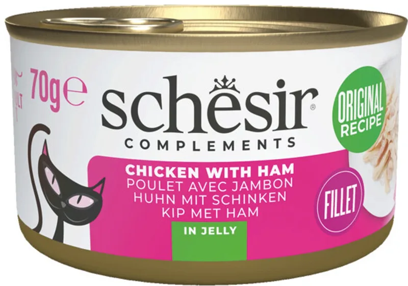 Complementary Kattenvoer Kip & Ham in Gelei - 12 x 70 gr - Voordeelverpakking von Schesir – Produktfoto