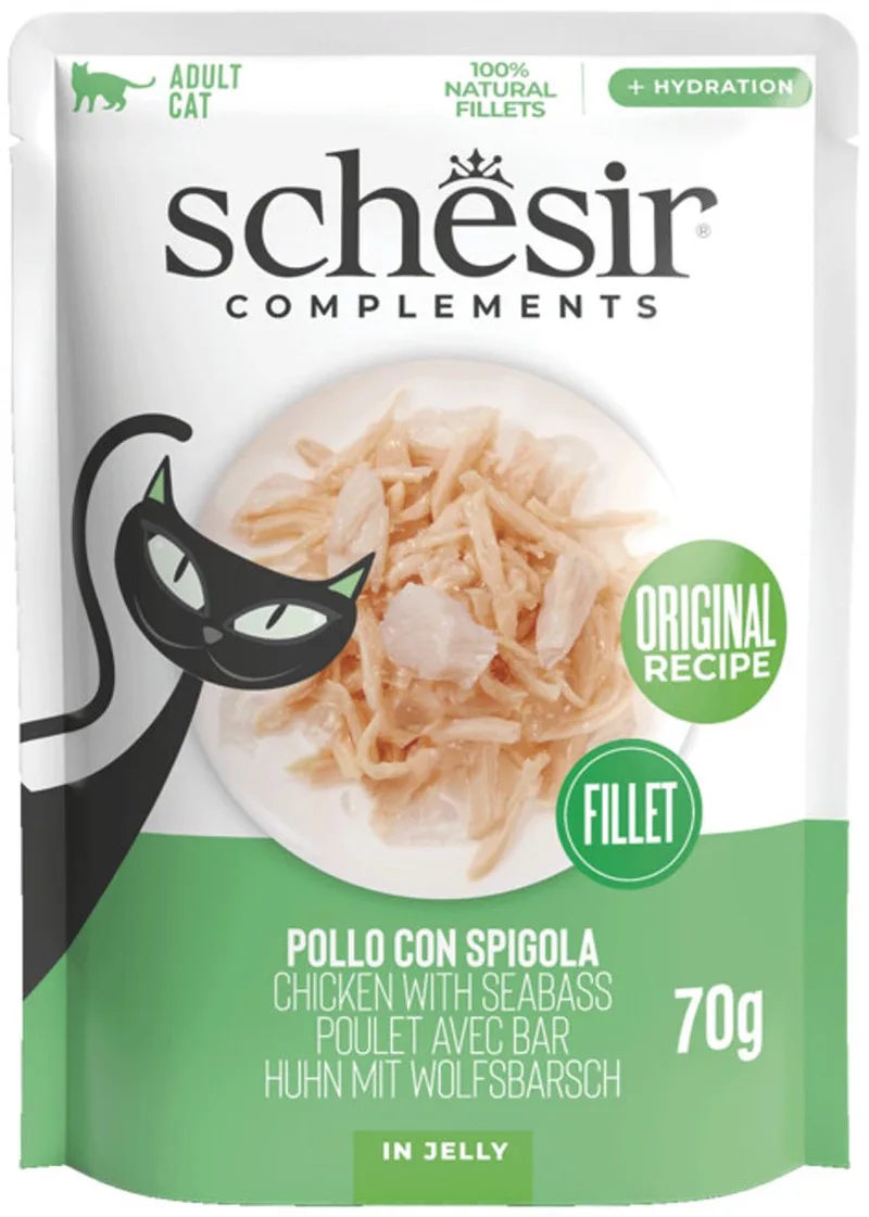 Complementary Kattenvoer Kip & Zeebaars in Gelei - 12 x 70 gr - Voordeelverpakking fra Schesir – produktbillede