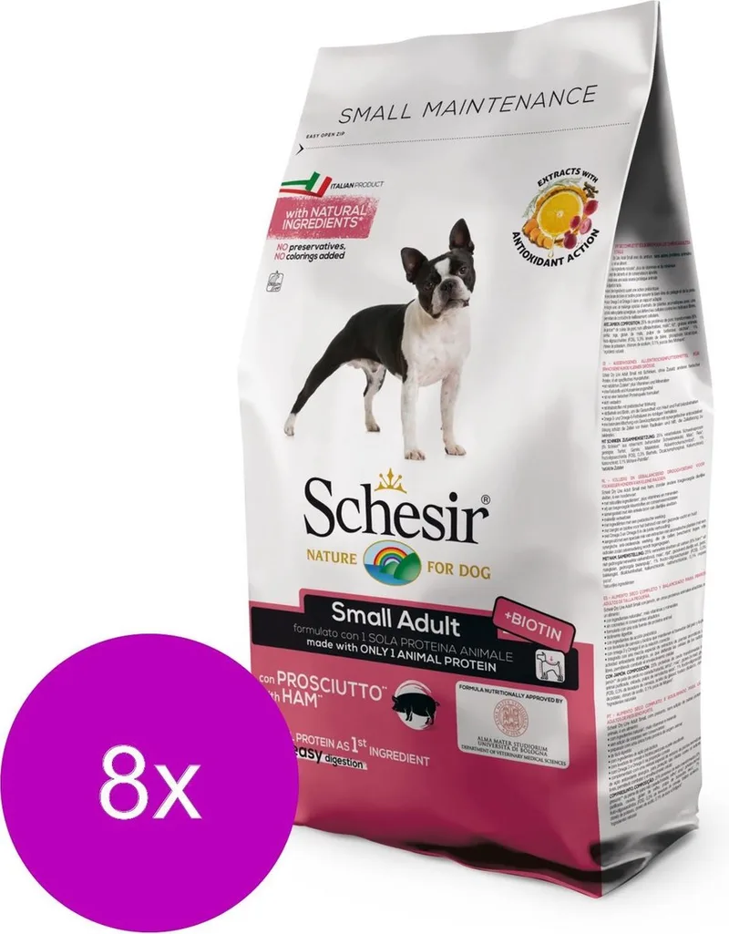 Dog Small Adult Ham - Hondenvoer - 8 x 800 g Monoprotein de Schesir – photo produit