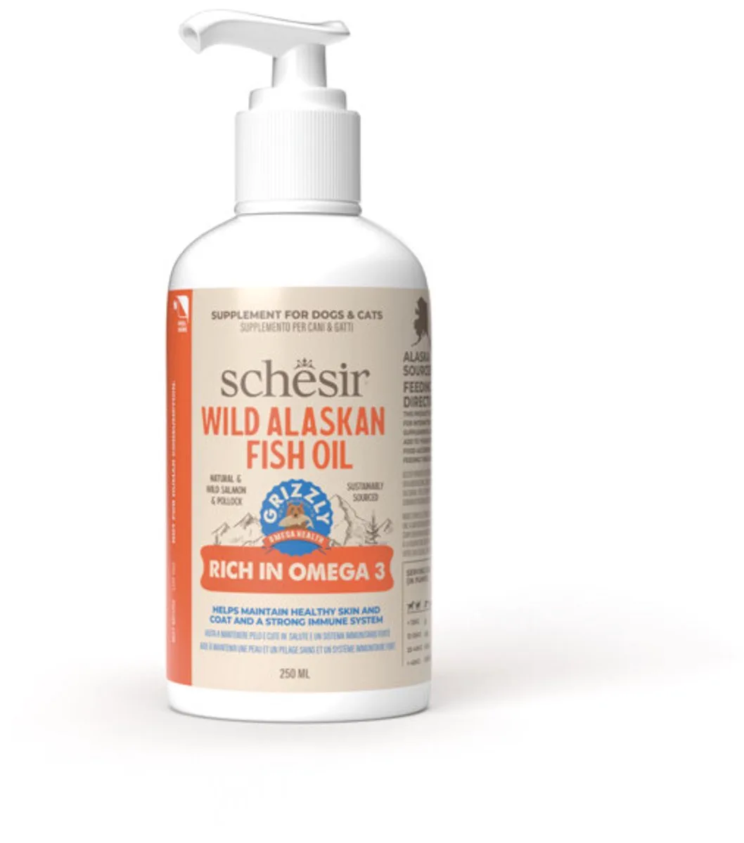 Huile de saumon sauvage d'Alaska pour chiens et chats 250 ml de Schesir – photo produit