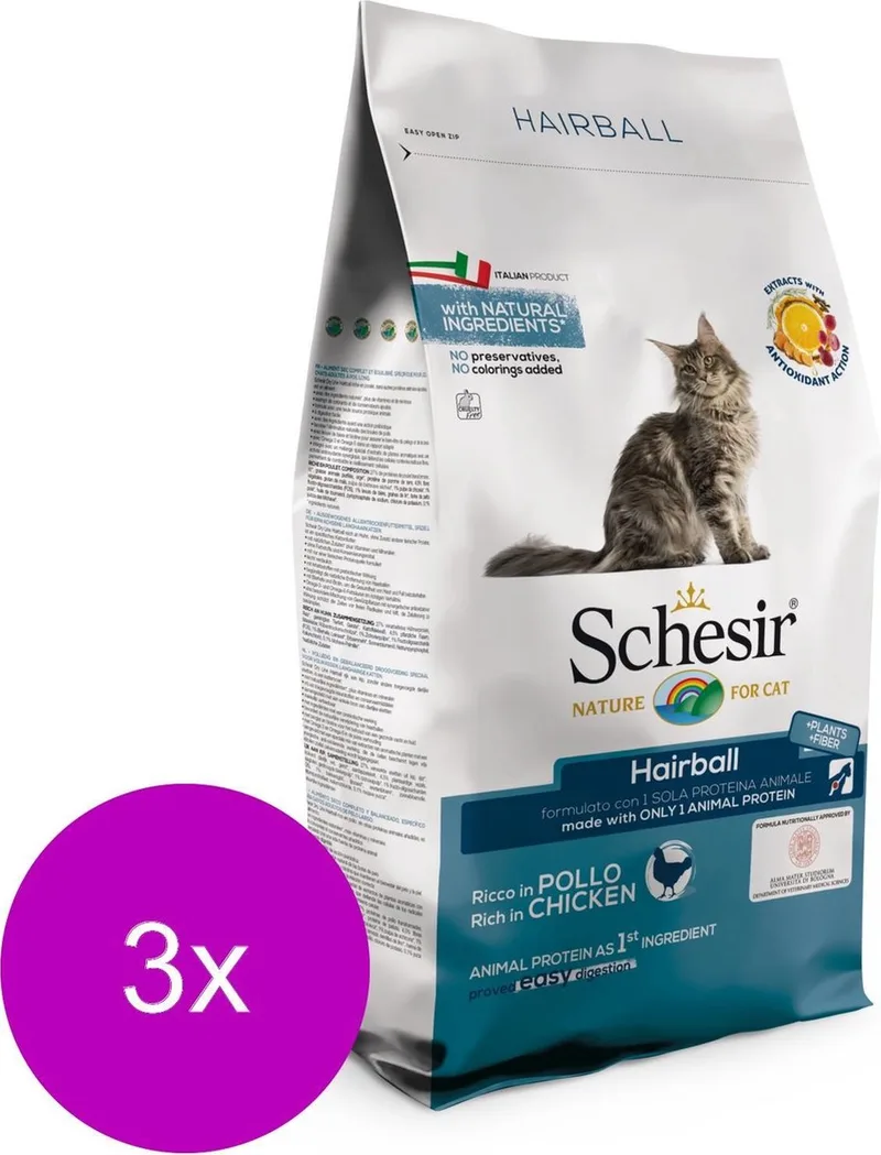 Hairball Kip - Kat - Volledig droogvoer - 3 x 400 gr by Schesir – product photo