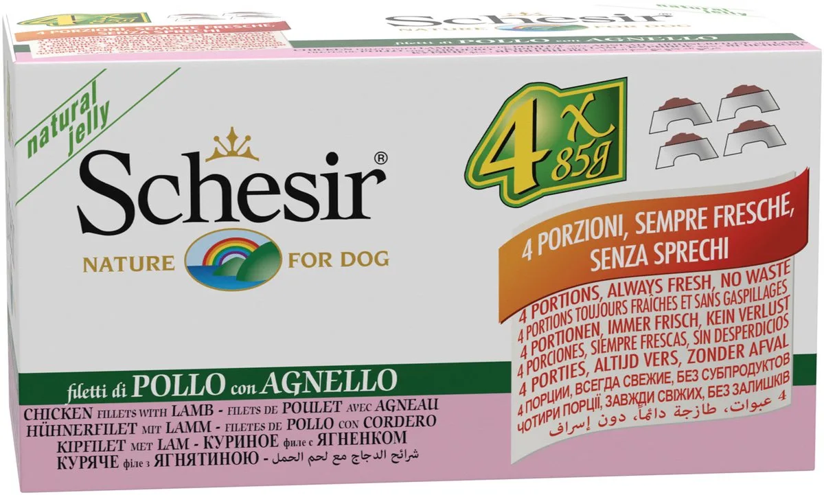 Humide poulet Agneau Multipack 4 Unds 4x85 gr de Schesir – photo produit