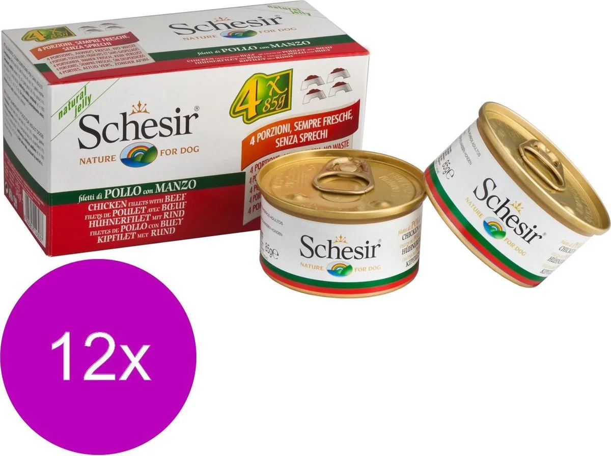 Hond Blik Multipack Gelei 4x85 g - Hondenvoer - 12 x Kip&Rund van Schesir – productfoto