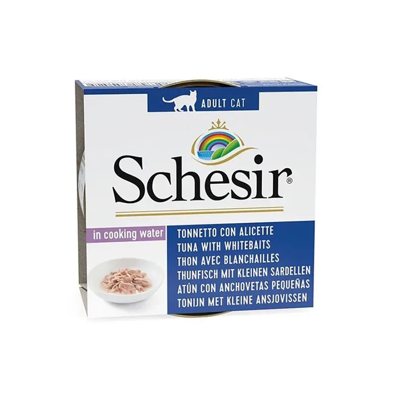 In Gekookt Water Tonijn Met Natte Kattenvoer Met Witte Vis 85g by Schesir – product photo 1 of 2