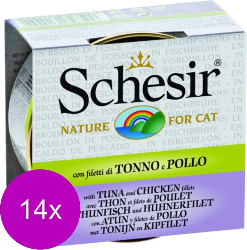 Kat Bouillon 70 g - Kattenvoer - 14 x Tonijn&Kip Blik von Schesir – Produktfoto
