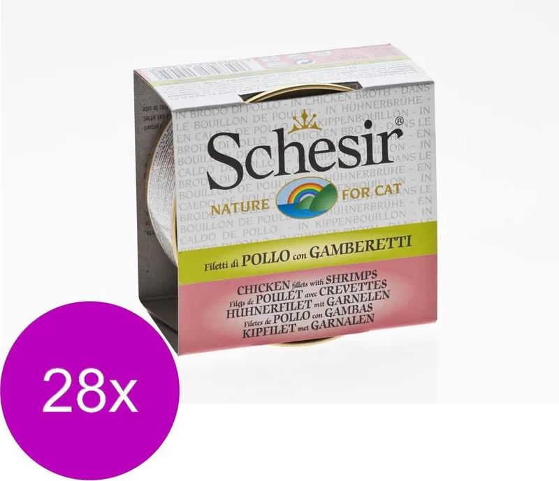 Kat Bouillon 70 g - Kattenvoer - 28 x Kip&Garnaal Blik von Schesir – Produktfoto