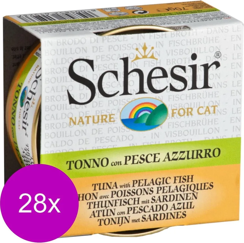 Kat Bouillon 70 g - Kattenvoer - 28 x Tonijn&Sardines Blik de Schesir – photo produit
