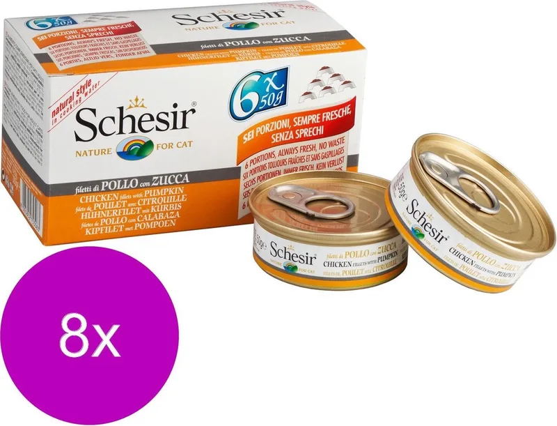 Kat Mp Blik Gekookt 6x50 g - Kattenvoer - 8 x Kipfilet&Pompoen de Schesir – photo produit
