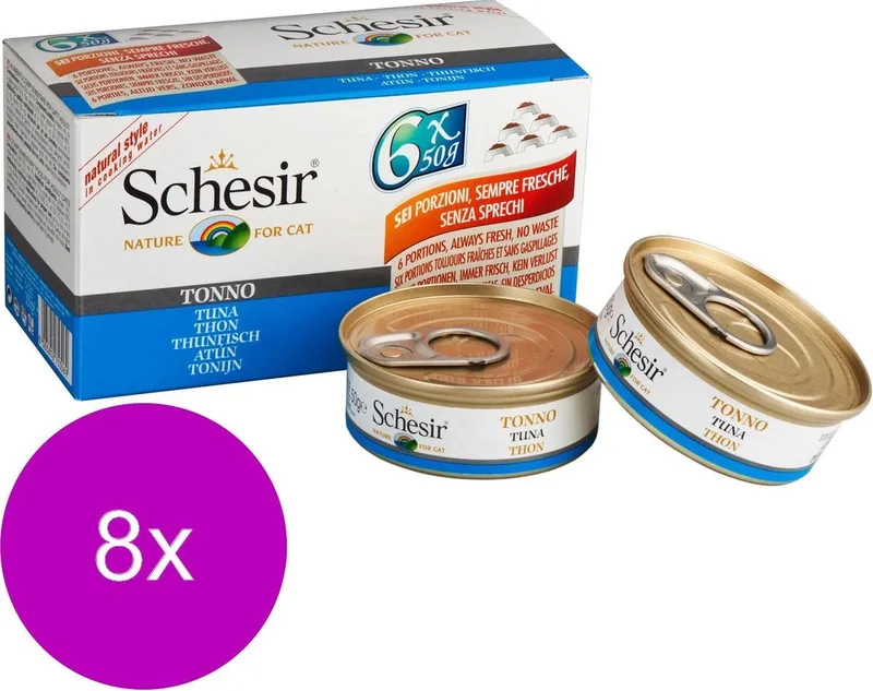 Kat Mp Blik Gekookt 6x50 g - Kattenvoer - 8 x Tonijn&Naturel de Schesir – photo produit