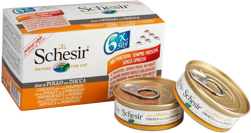 Kat Mp Blik Gekookt 6x50 g - Kattenvoer - Kipfilet&Pompoen by Schesir – product photo 1 of 2