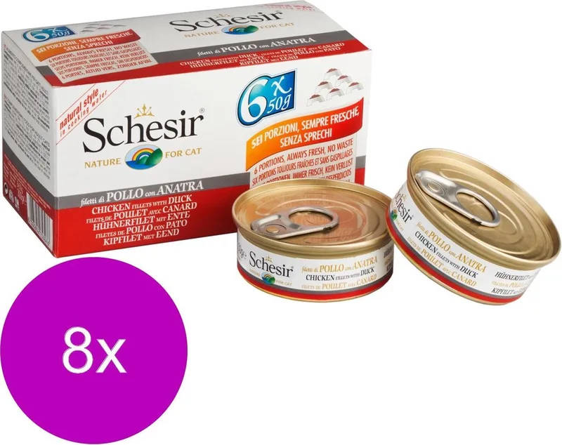 Kat Mp Blik Gekookt Kipfilet/Eend - Kattenvoer - 8 x (6x50 g) von Schesir – Produktfoto