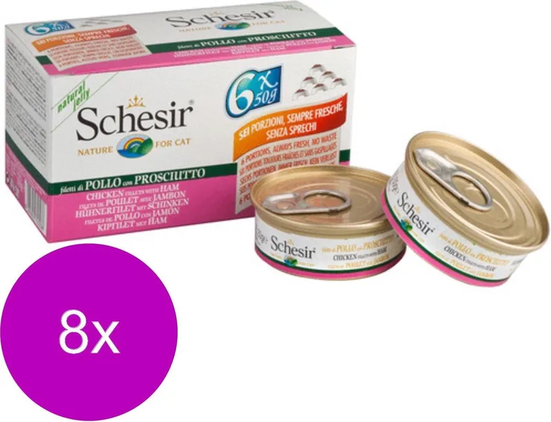 Kat Mp Blik Gelei 6x50 g - Kattenvoer - 8 x Kipfilet&Ham fra Schesir – produktbillede