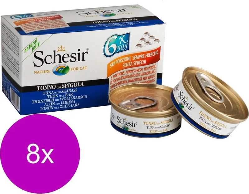 Kat Mp Blik Gelei 6x50 g - Kattenvoer - 8 x Tonijn&Baars de Schesir – photo produit