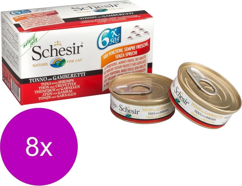 Kat Mp Blik Gelei 6x50 g - Kattenvoer - 8 x Tonijn&Garnaal de Schesir – photo produit