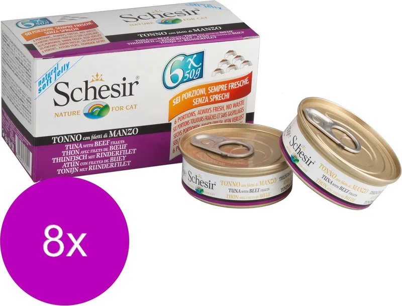 Kat Mp Blik Gelei Tonijn/Rundvlees - Kattenvoer - 8 x (6x50 g) de Schesir – photo produit