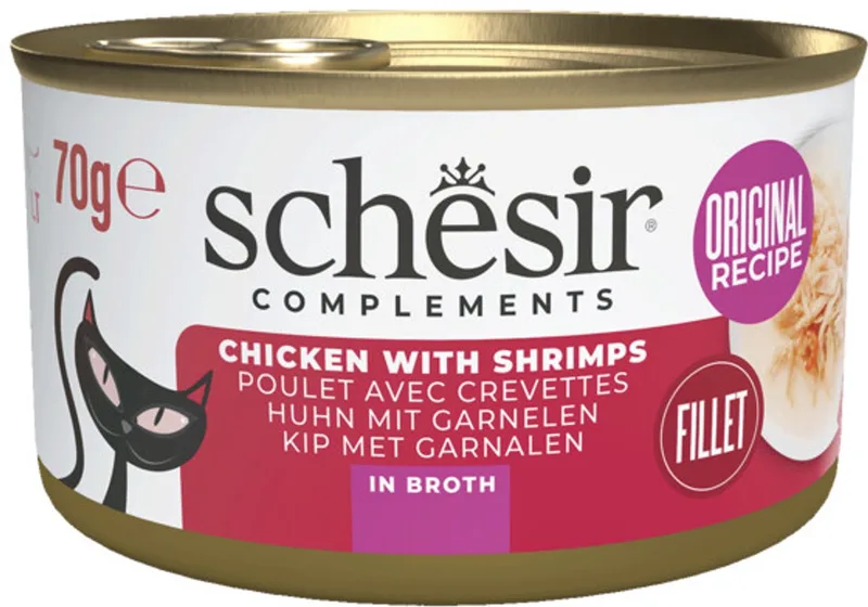 Kattenvoer Garnaal in Bouillon - 12 x 70 gr - Voordeelverpakking fra Schesir – produktbillede