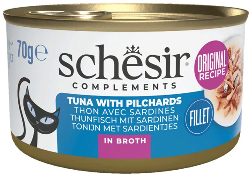 Kattenvoer Gekookte Tonijn en Sardines - 12 x 70 gr - Voordeelverpakking von Schesir – Produktfoto