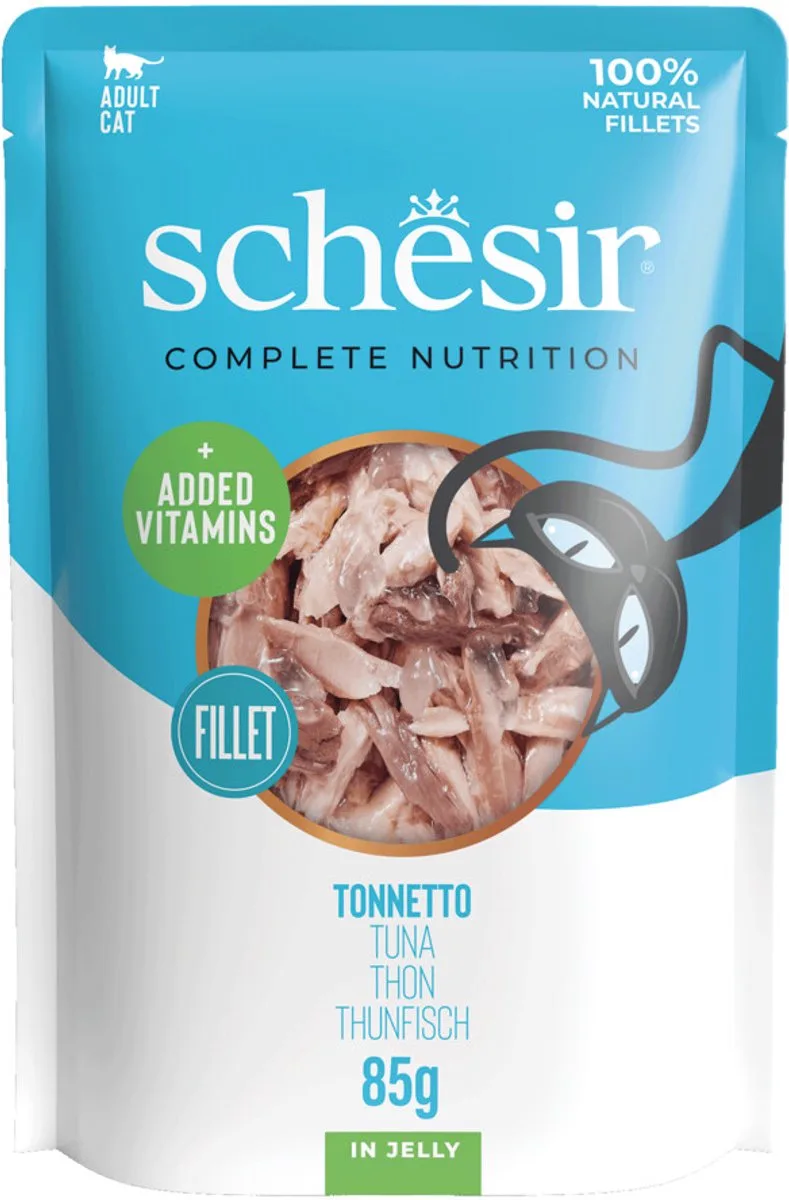 Kattenvoer Pouch Tonijn in Gelei - 12 x 85 gr - Voordeelverpakking de Schesir – photo produit
