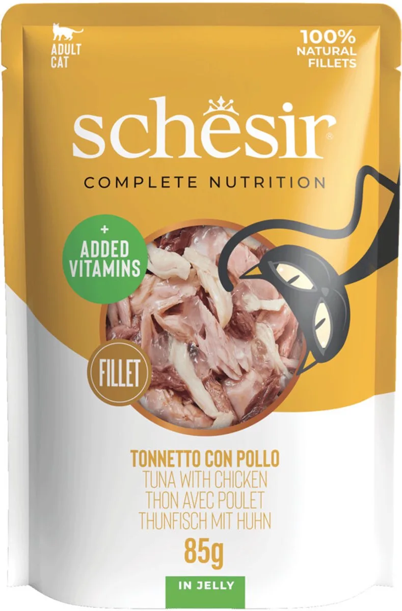 Kattenvoer Pouch Tonijn - Kip in Gelei - 12 x 85 gr - Voordeelverpakking by Schesir – product photo