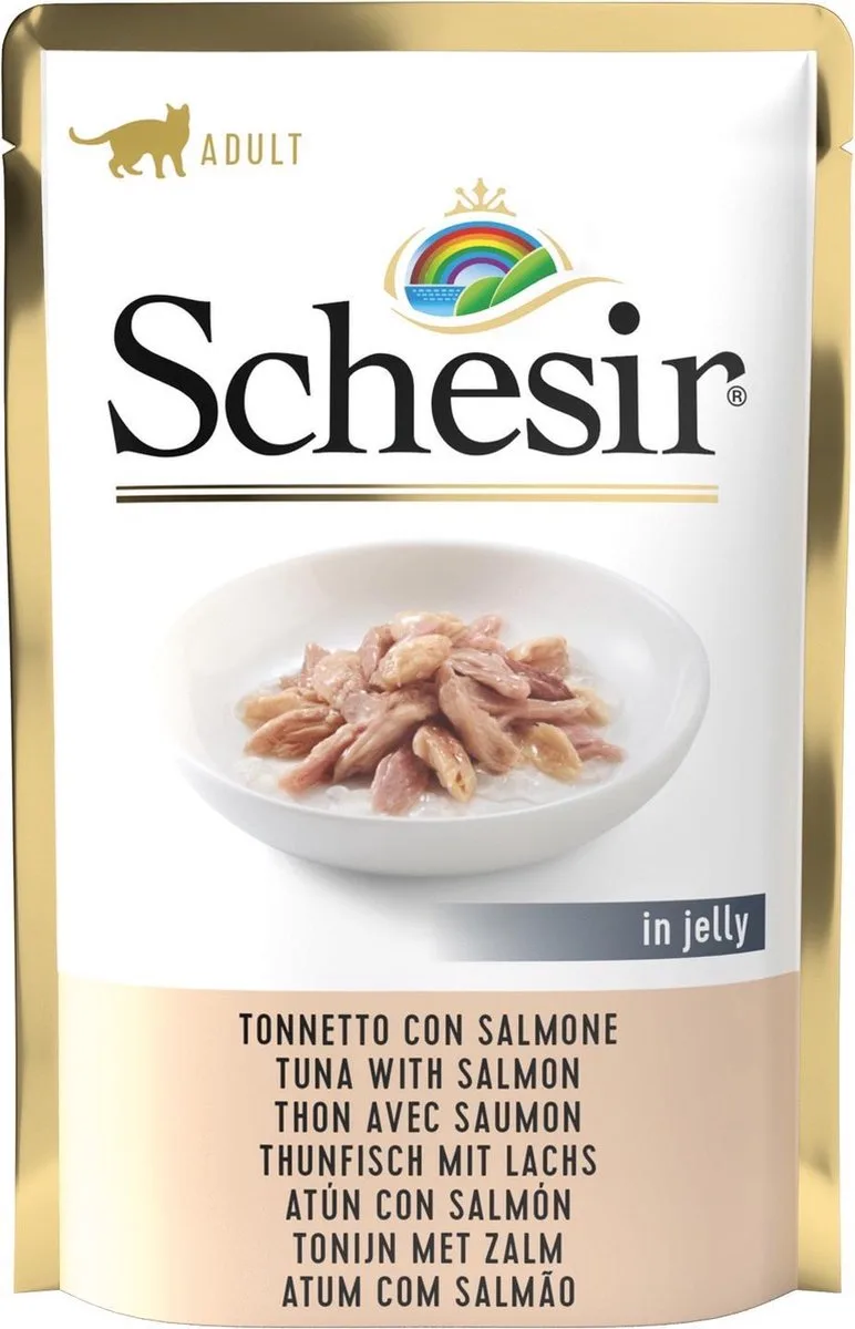 Kattenvoer Pouch Tonijn - Zalm in Gelei 85 gr de Schesir – photo produit