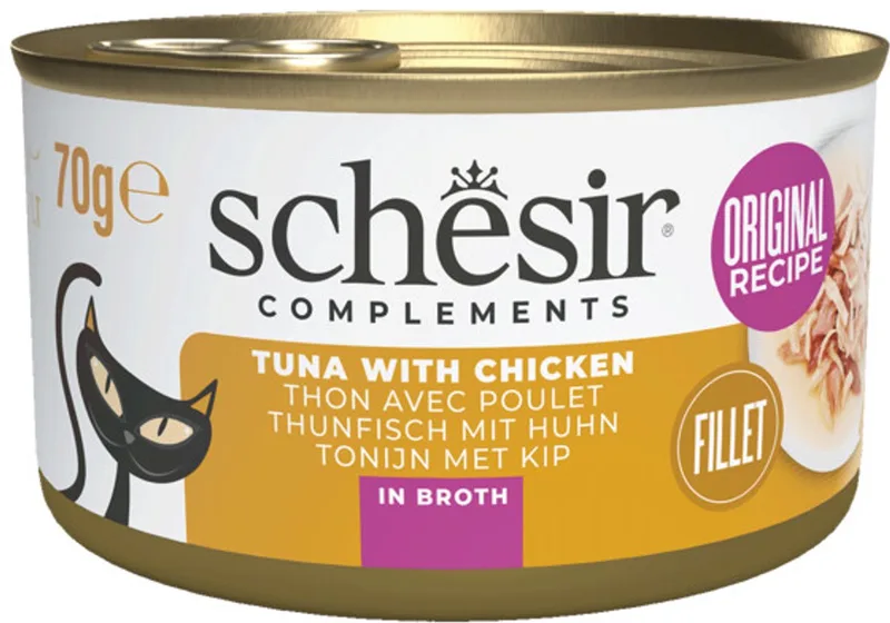Kattenvoer Tonijn en Kip in Boullion - 12 x 70 gr - Voordeelverpakking de Schesir – photo produit