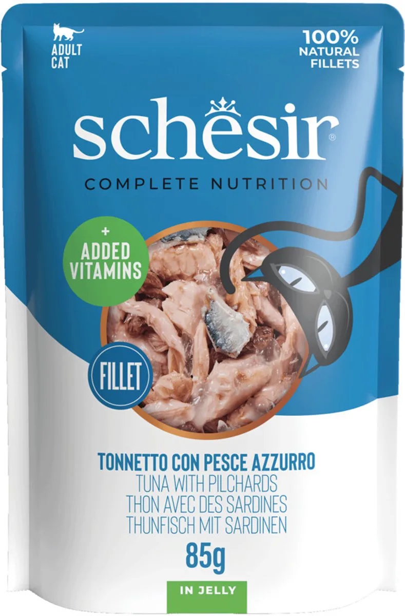 Kattenvoer Tonijn en Sardines in Gelei - 12 x 85 gr - Voordeelverpakking by Schesir – product photo