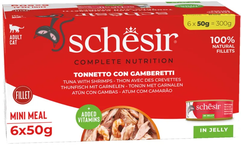 Kattenvoer Tonijn - Garnaal - 8 x 6 x 50 gr - Voordeelverpakking von Schesir – Produktfoto