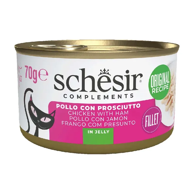 Kip-en Hamfilets In Gelei Natvoer Voor Katten 70g by Schesir – product photo