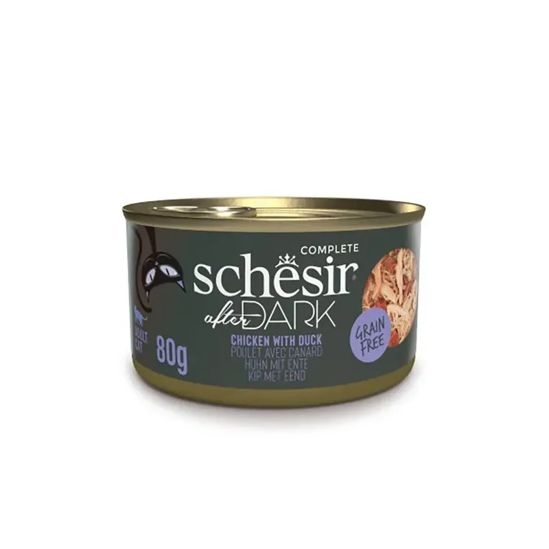 Kippenfilet Met Natvoer Voor Katten Bevochtigd Met Eendenbouillon Na Zonsondergang 80g von Schesir – Produktfoto 1 von 2