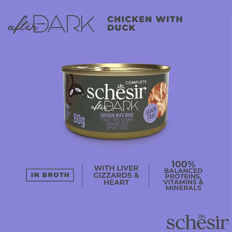 Kippenfilet Met Natvoer Voor Katten Bevochtigd Met Eendenbouillon Na Zonsondergang 80g von Schesir – Produktfoto 2 von 2