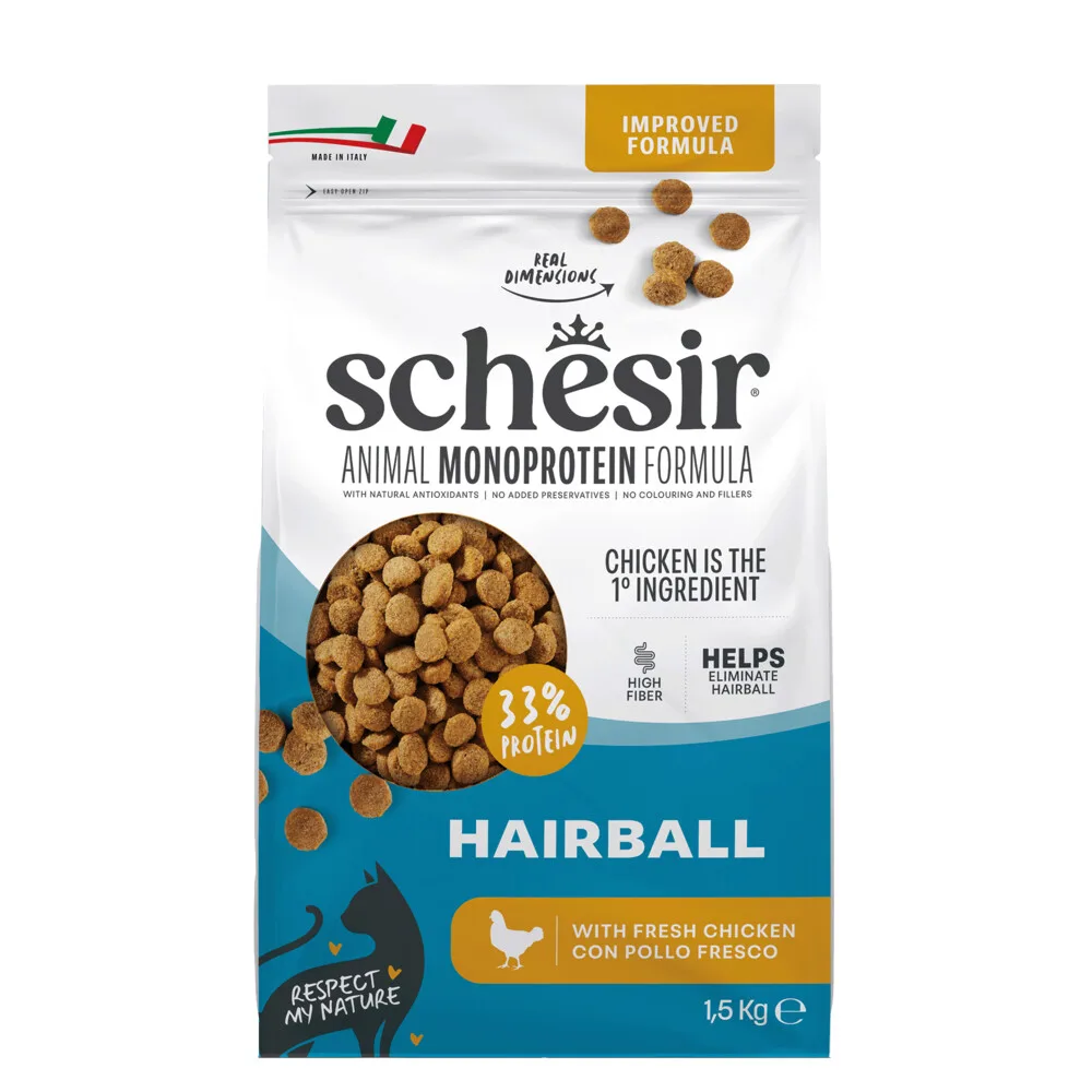 Monoproteïne Kattenvoer Droog Hairball Kip 1,5 kg von Schesir – Produktfoto