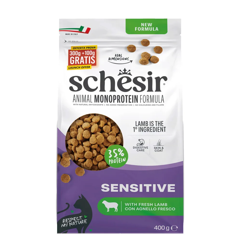 Monoproteïne Promo Kattenvoer Droog Sensitive Lam 400 gr von Schesir – Produktfoto
