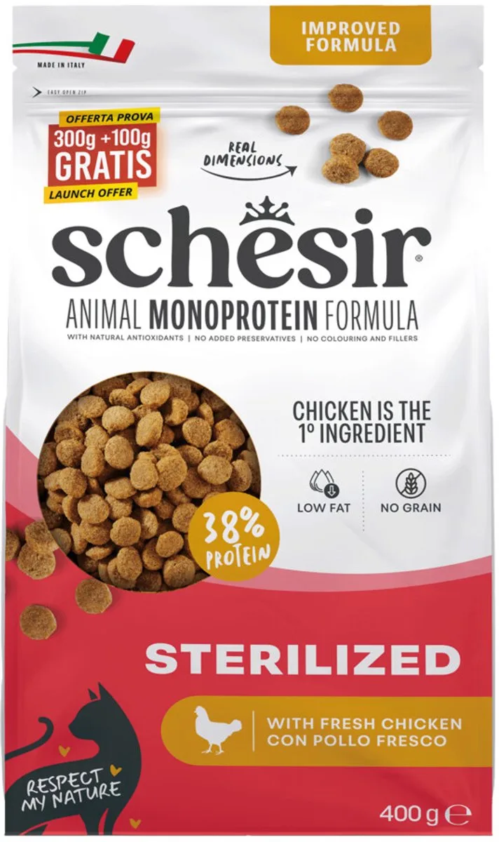 Monoproteïne Promo Kattenvoer Droog Sterilized Kip - 400 gr de Schesir – photo produit