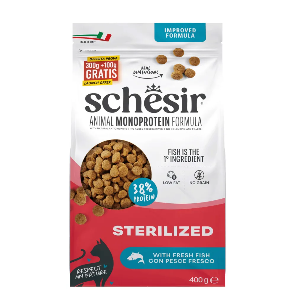 8x Schesir Monoproteïne Promo Kattenvoer Droog Sterilized Vis 400 gr de Schesir – photo produit