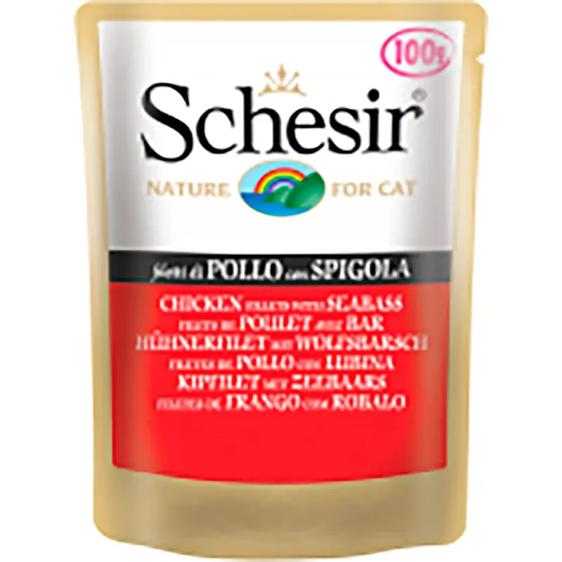 Nourriture Humide Pour Chat : Poulet Avec Poche De Gelée De Bar 70g de Schesir – photo produit