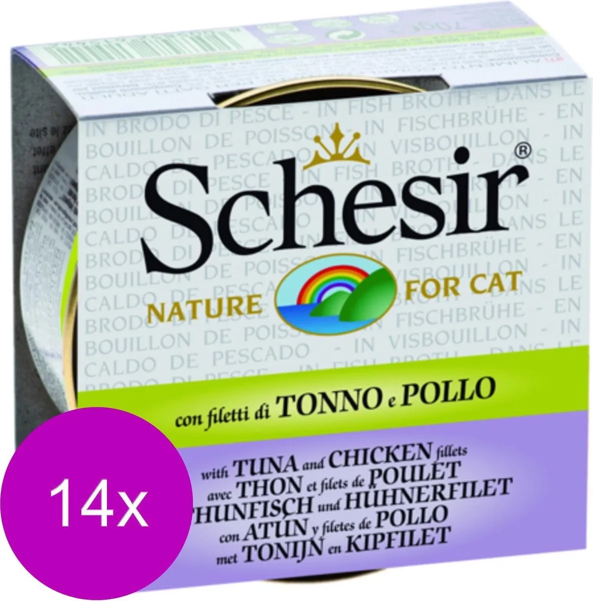Natvoer in boullion - Tonijn en kipfilet - 14 stuks à 70 gram von Schesir – Produktfoto