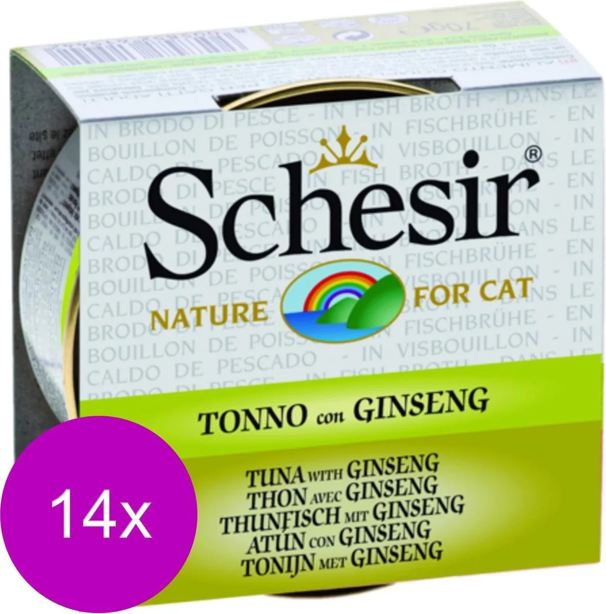 Natvoer in boullion - Tonijn met ginseng - 14 stuks à 70 gram von Schesir – Produktfoto