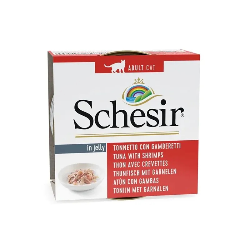 Pâtée Pour Chat En Gelée Au Thon Et Aux Crevettes 85g de Schesir – photo produit 1 sur 2