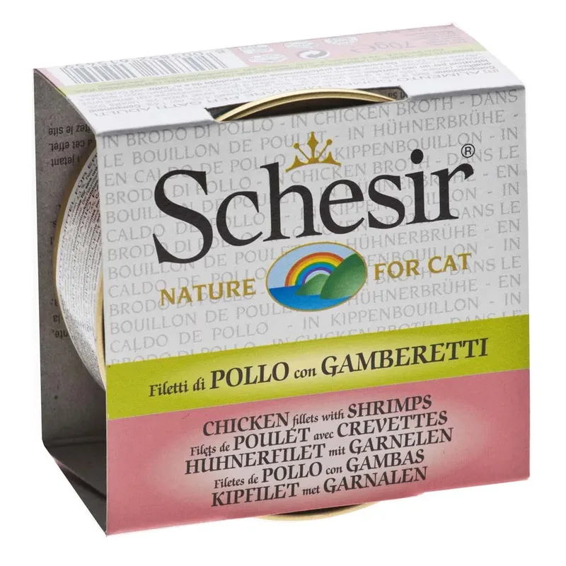 Nassfutter Für Katzen Mit Huhn Und Garnelen 70g von Schesir – Produktfoto
