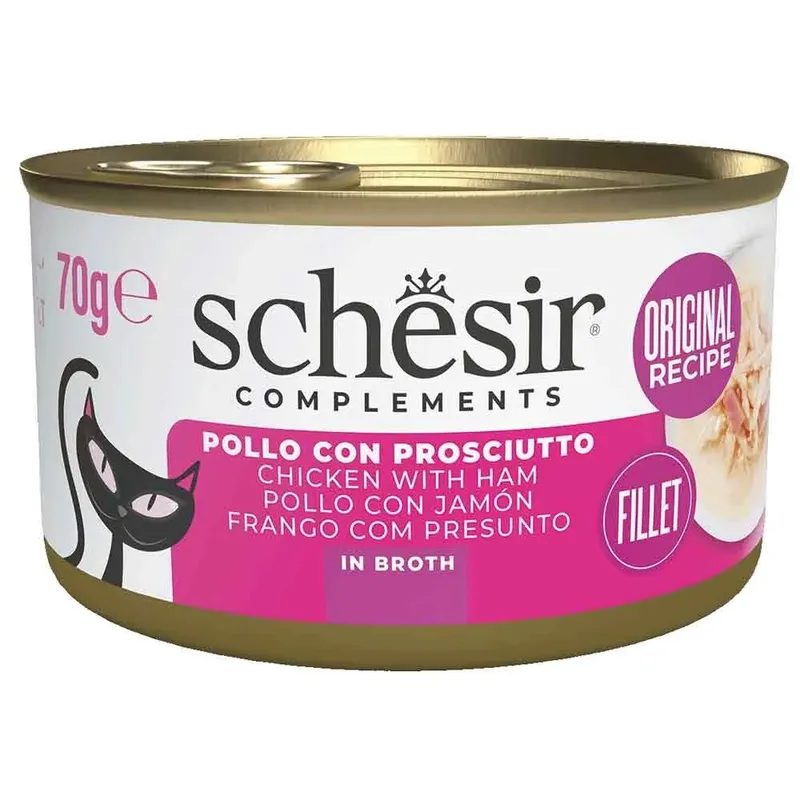 Nourriture Humide Pour Chat Au Poulet Et Au Jambon En Bouillon 70g de Schesir – photo produit