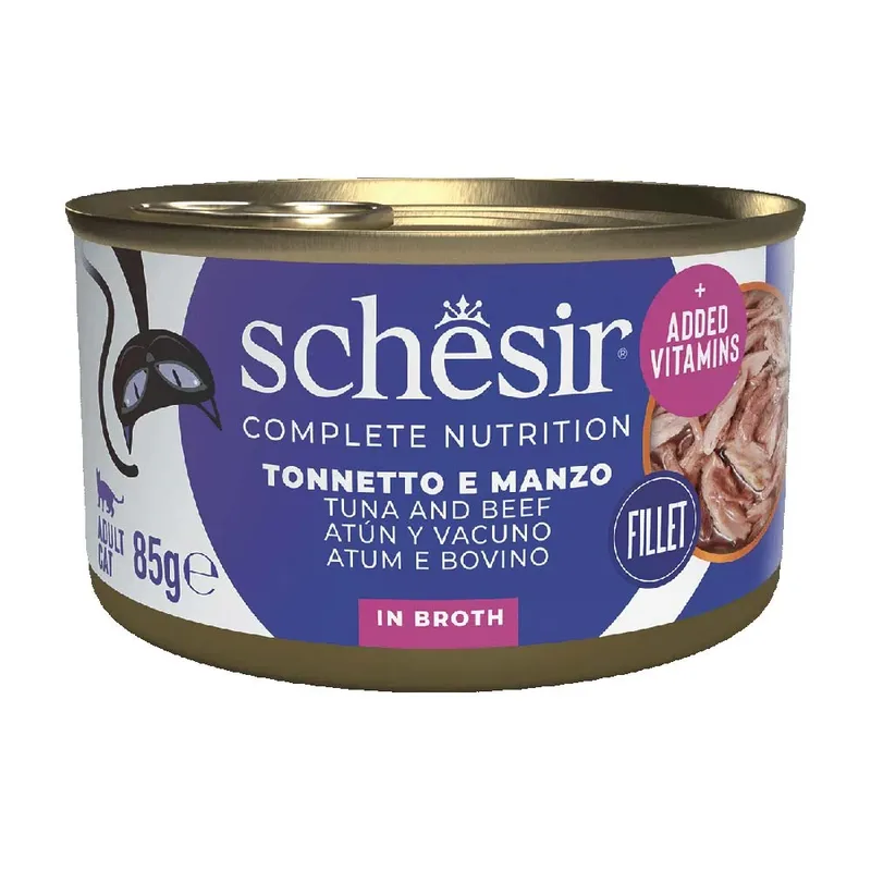 Nassfutter Für Katzen Mit Thunfisch Rind Und Reis 85g von Schesir – Produktfoto