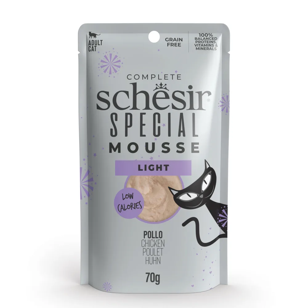 Special LIght maaltijdzakje met kipmousse voor katten 70 GR de Schesir – photo produit