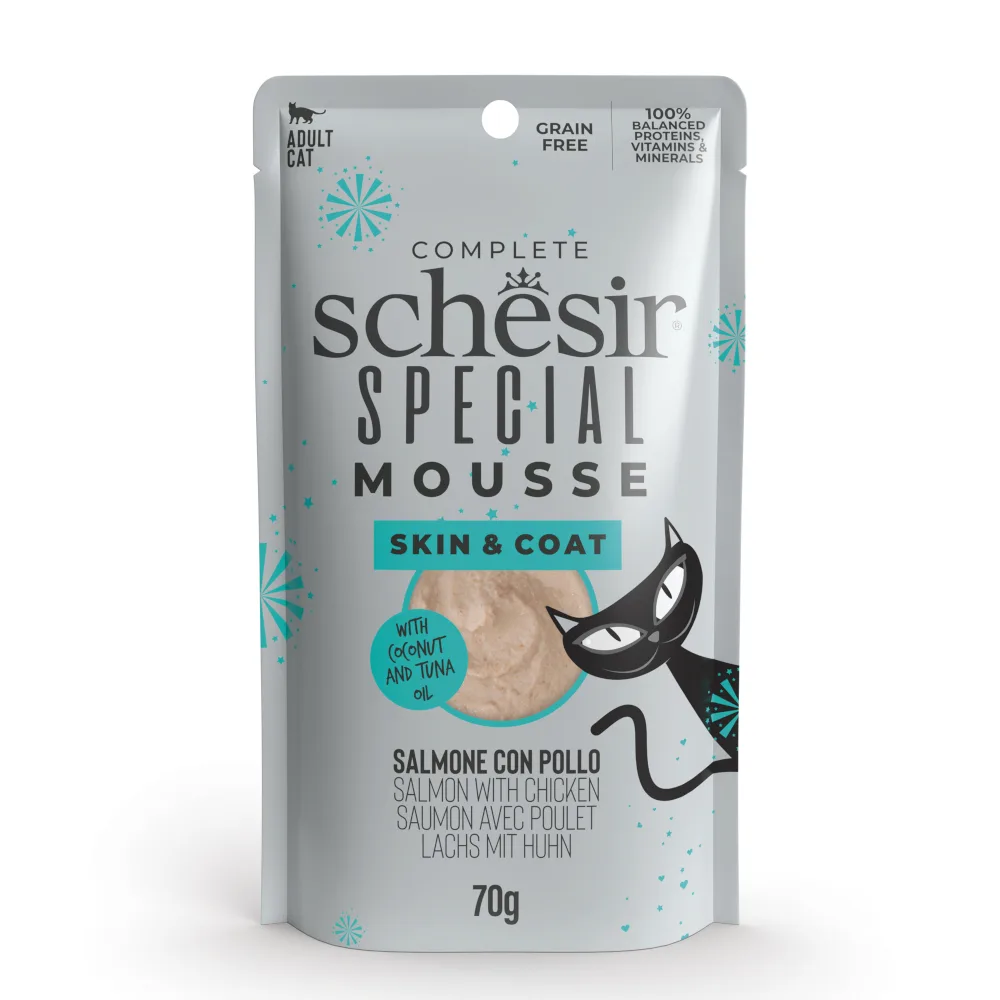 Sachet Special Skin&Coat de mousse au saumon et au poulet pour chats 70 GR de Schesir – photo produit